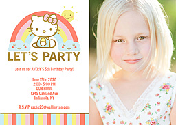 5x7 Greeting Card, Glossy, Blank Envelope with Hello Kitty Rainbow Party Invitation design