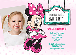 5x7 Greeting Card, Glossy, Blank Envelope with Minnie Mouse & Polka Dots Party Invitation design