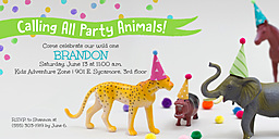 4x8 Greeting Card, Glossy, Blank Envelope with Safari Party Animals Invitation design