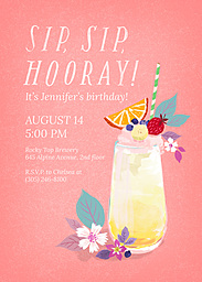 5x7 Greeting Card, Glossy, Blank Envelope with Sip, Sip, Hooray! Party Invitation design