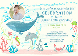 5x7 Greeting Card, Glossy, Blank Envelope with Under the Sea Birthday Celebration design