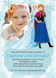 5x7 Greeting Card, Glossy, Blank Envelope with Frozen Elsa & Anna Birthday Invitation design