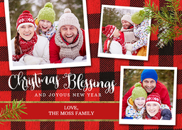 5x7 Greeting Card, Glossy, Blank Envelope with Holidays Blessings in Plaids Photocard design