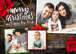 5x7 Greeting Card, Glossy, Blank Envelope with Joyful Christmas Poinsettias design