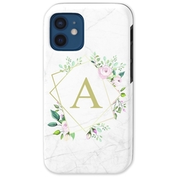 Iphone 12 Pro Mini Tough Case with Marble Floral Monogram design