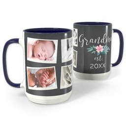 Blue Photo Mug, 15oz with A Floral For Grandma design