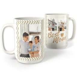 White Photo Mug, 15oz with Best Mom Chevron design