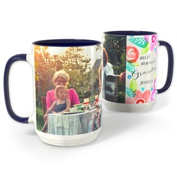 Blue Photo Mug, 15oz with Botanical Grandma design