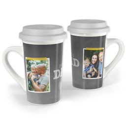 Premium Grande Photo Mug with Lid, 16oz with Chalkboard Dad design