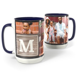 Blue Photo Mug, 15oz with Chalkboard with Wooden Detail design