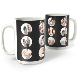 White Photo Mug, 15oz with Circle Grid (Available in Black, Gray & Red) design