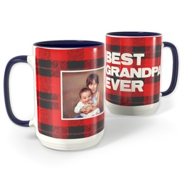 Blue Photo Mug, 15oz with Cozy Flannel design