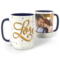 Blue Photo Mug, 15oz with Golden Love design