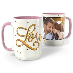 Pink Photo Mug, 15oz with Golden Love design