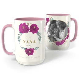 Pink Photo Mug, 15oz with Heavenly Flowers Nana design