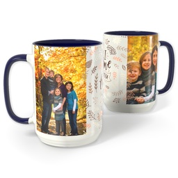 Blue Photo Mug, 15oz with Love Botanical design