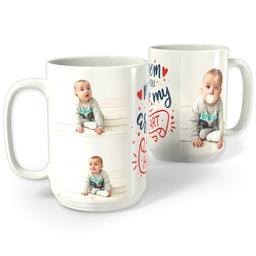 White Photo Mug, 15oz with Mom Heart design