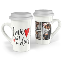 Premium Grande Photo Mug with Lid, 16oz with Mom Hearts design