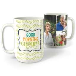 White Photo Mug, 15oz with Morning Grandma design