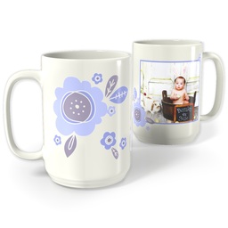 White Photo Mug, 15oz with Paper White Flowers design