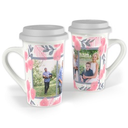 Premium Grande Photo Mug with Lid, 16oz with Peonies design