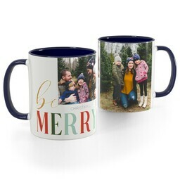 Blue Handle Photo Mug, 11oz with Be Merry design