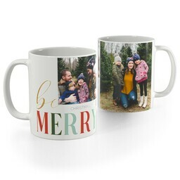 White Photo Mug, 11oz with Be Merry design