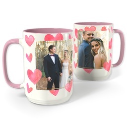 Pink Photo Mug, 15oz with Cascading Hearts design