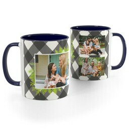 Blue Handle Photo Mug, 11oz with Christmas Gray Plaid design