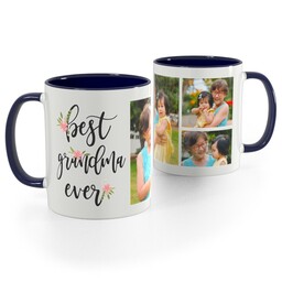 Blue Handle Photo Mug, 11oz with Floral Grandma design