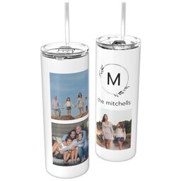 Personalized Tumbler with Straw with Laurel Monogram design