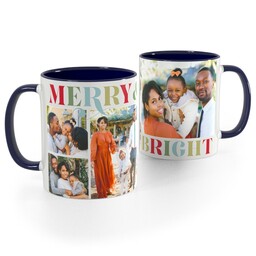 Blue Handle Photo Mug, 11oz with Merry And Bright design