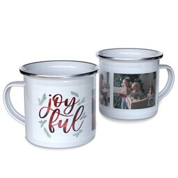 Personalized Enamel Campfire Mugs with Merry Lettering design