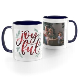 Blue Handle Photo Mug, 11oz with Merry Lettering design