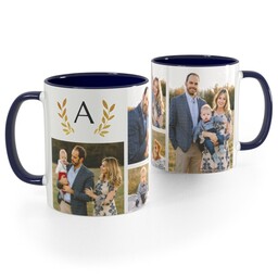 Blue Handle Photo Mug, 11oz with Monogram Laurel design