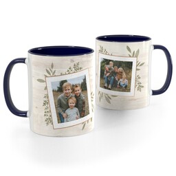 Blue Handle Photo Mug, 11oz with Muted Botanical design