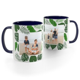 Blue Handle Photo Mug, 11oz with Tropical Foliage design