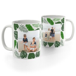 White Photo Mug, 11oz with Tropical Foliage design