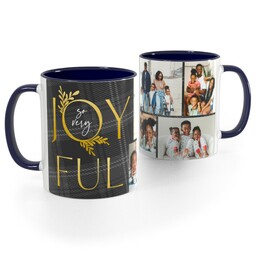 Blue Handle Photo Mug, 11oz with Very Joyful design