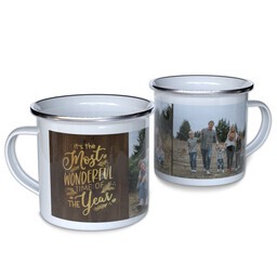 Personalized Enamel Campfire Mugs with Wonderful Time design