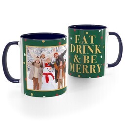 Blue Handle Photo Mug, 11oz with Eat, Drink & Be Merry design