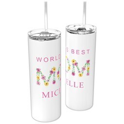 Personalized Tumbler with Straw with Floral Best Mom design