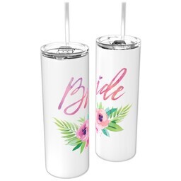 Personalized Tumbler with Straw with Floral Bride design