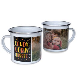 Personalized Enamel Campfire Mugs with Candy Corn Kisses design