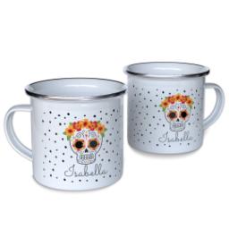 Thumbnail for Personalized Enamel Campfire Mugs with Cream and Sugar Skulls design 1