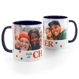 Blue Handle Photo Mug, 11oz with Full of Cheer design