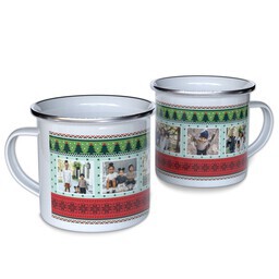 Personalized Enamel Campfire Mugs with Ugly Sweater Season design