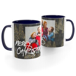 Blue Handle Photo Mug, 11oz with Christmas Tree Elegance design