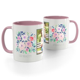 Pink Handle Photo Mug, 11oz with Beauty & Love design