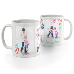 White Photo Mug, 11oz with Be Mine Hearts design